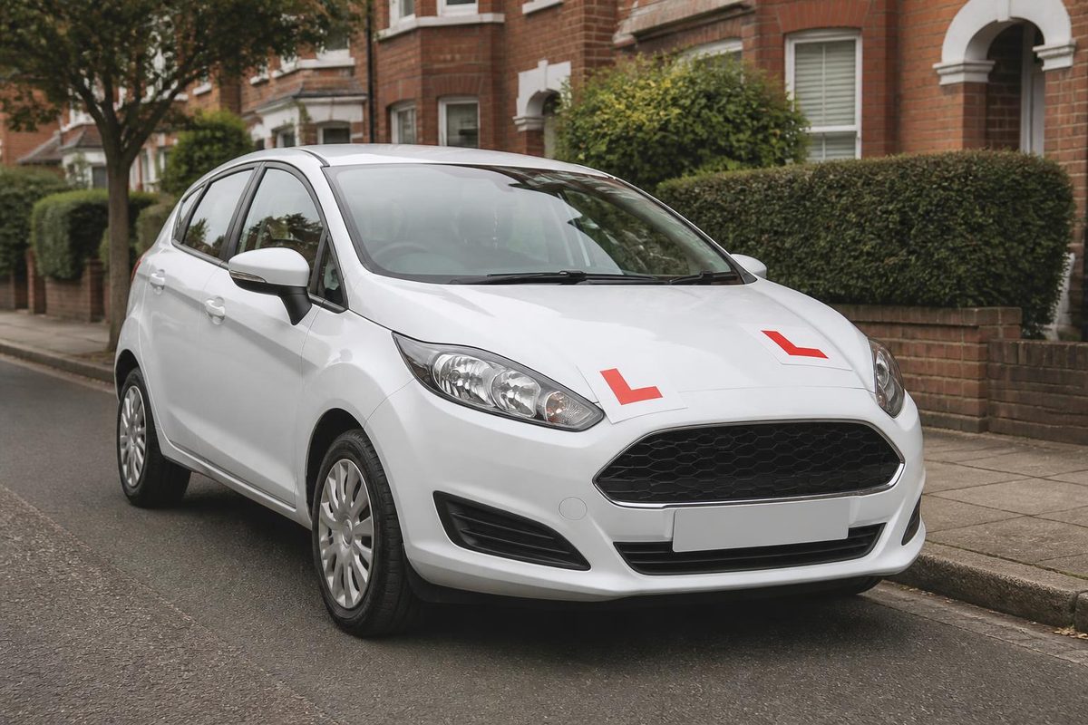 Driving school car with L plates on a residential street