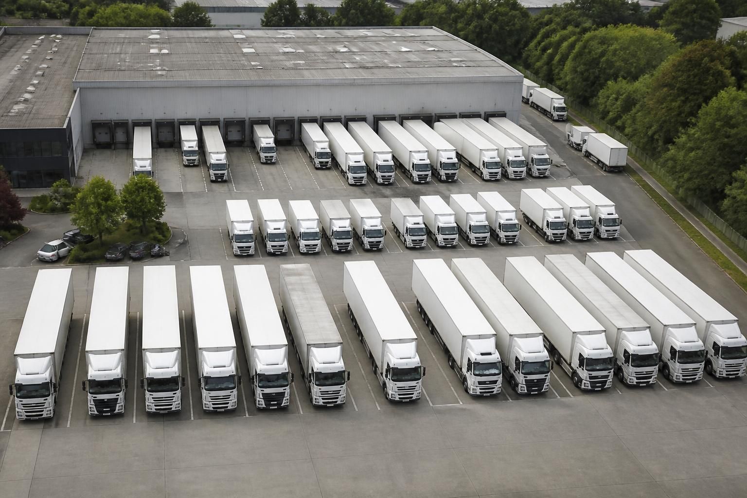 Articulated lorries parked at a UK haulage depot